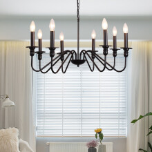 8-Light Chandeliers, Candle Classic Pendant Ceiling Lights with Black Metal Polished Finish, Height Adjustable Pendant Light