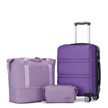 (Purple, 20 inch + travel bag) KONO 5PCS Travel Set 20/24/28 Inch ABS Hard Shell Suitcase And Duffel Bags