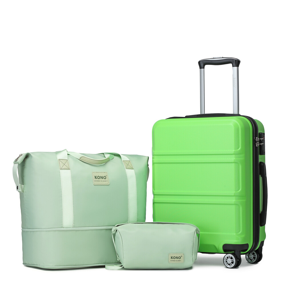 (Apple Green, 24 inch + travel bag) 20/24/28 Inch ABS Hard Shell Suitcase And Duffel Bag