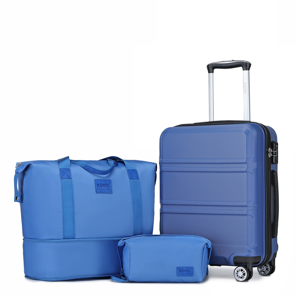 (Navy, 24 inch + travel bag) KONO 5PCS Travel Set 20/24/28 Inch ABS Hard Shell Suitcase And Duffel Bags-image-OPC-PF8GZT2-NEW