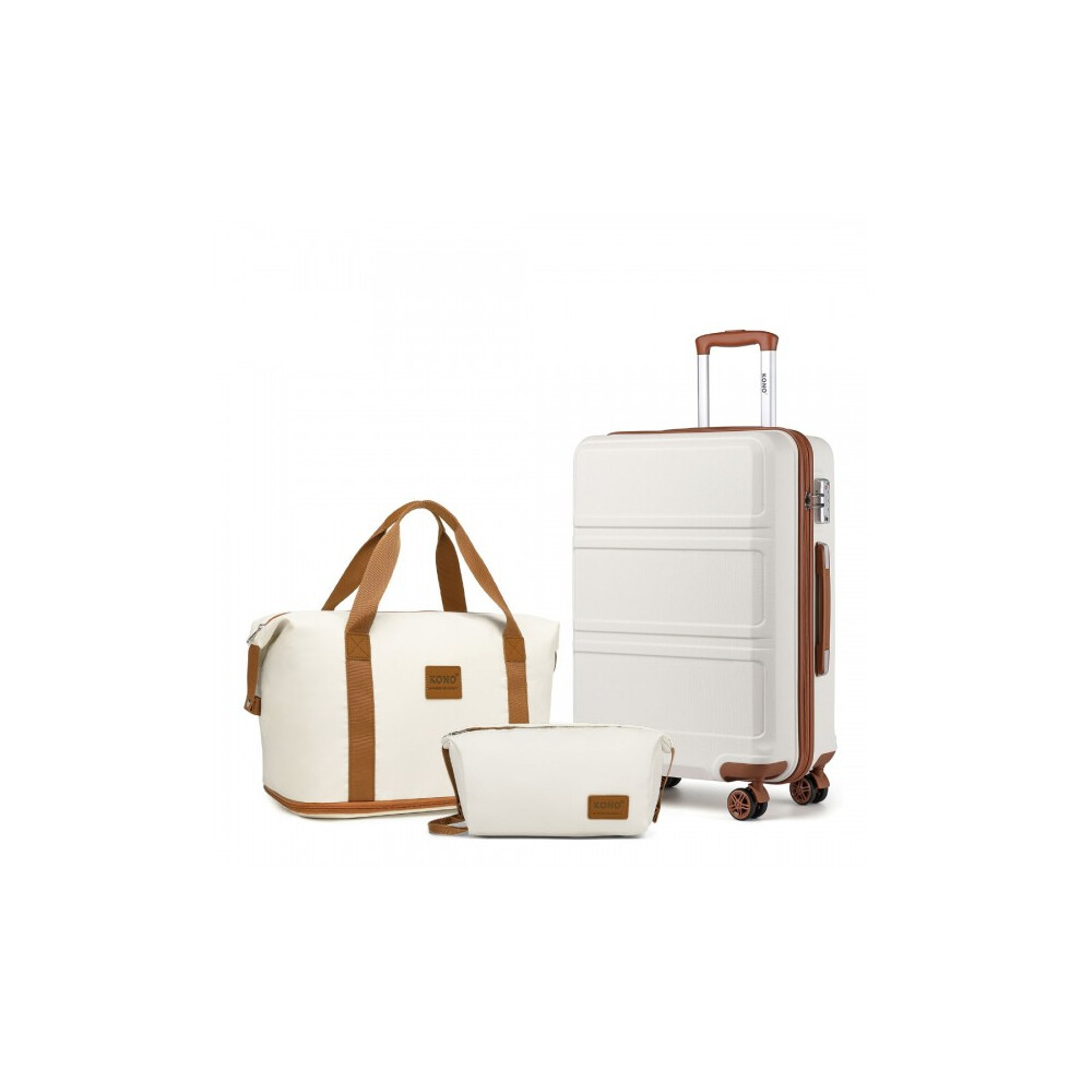 (Cream, 20 inch + travel bag) KONO 5PCS Travel Set 20/24/28 Inch ABS Hard Shell Suitcase And Duffel Bags