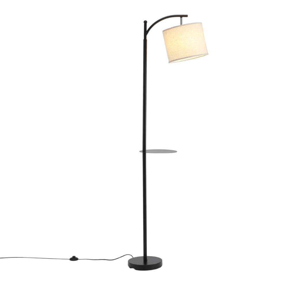 Dimmable Floor Lamp with Shelves Standing Reading Lamp Adjustable Linen Lampshade