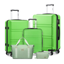 (Apple Green, 20+24+28 inch + travel bag) KONO 5PCS Travel Set 20/24/28 Inch ABS Hard Shell Suitcase And Duffel Bags
