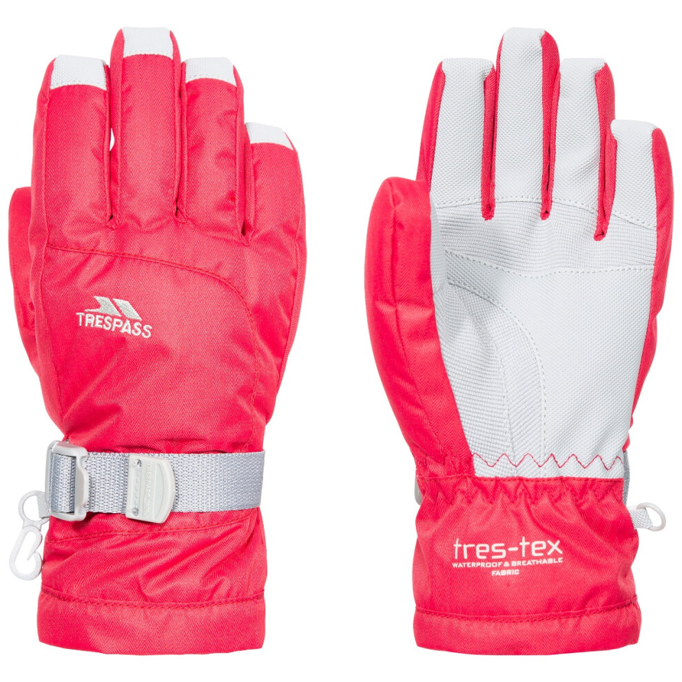 (2/4, Red) Trespass Kids Ski Gloves Padded Sherpa Lined Simms