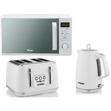 Swan Elegance White Kettle, 4 Slice Toaster & Digital Microwave Set