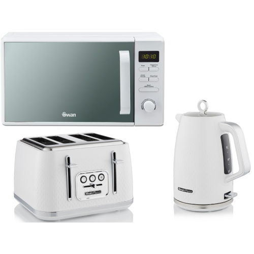 Swan Swan Elegance White Kettle, 4 Slice Toaster & Digital Microwave Set