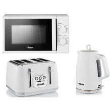 Swan Elegance White Kitchen Bundle: 1.7L Kettle, 4-Slice Toaster & 700W SM4420WHT Microwave