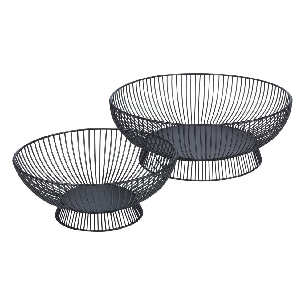 (Set of Small and Large) Black Wire Metal Fruit Bowl Bread Basket Modern