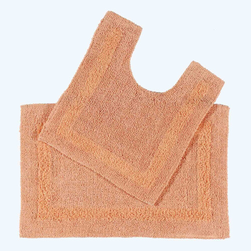 Homescapes (Peach) Homescapes Luxury Reversible Cotton Bath Mat Set