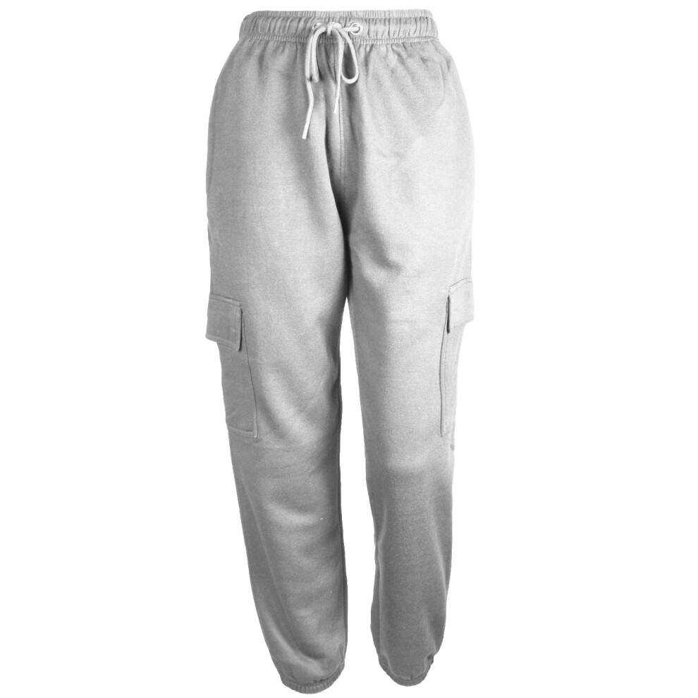 (Grey, M) Ladies Casual Bottoms Cargo Pockets Jogger Trouser