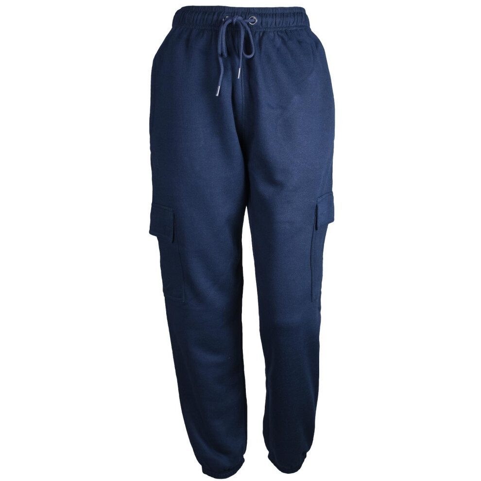 (Navy, L) Ladies Casual Bottoms Cargo Pockets Jogger Trouser