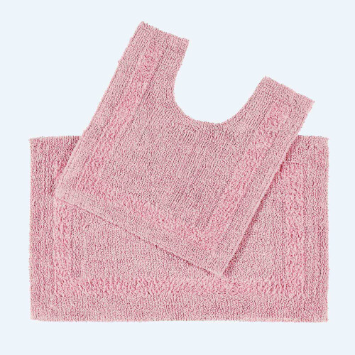 Homescapes (Pink) Homescapes Luxury Reversible Cotton Bath Mat Set
