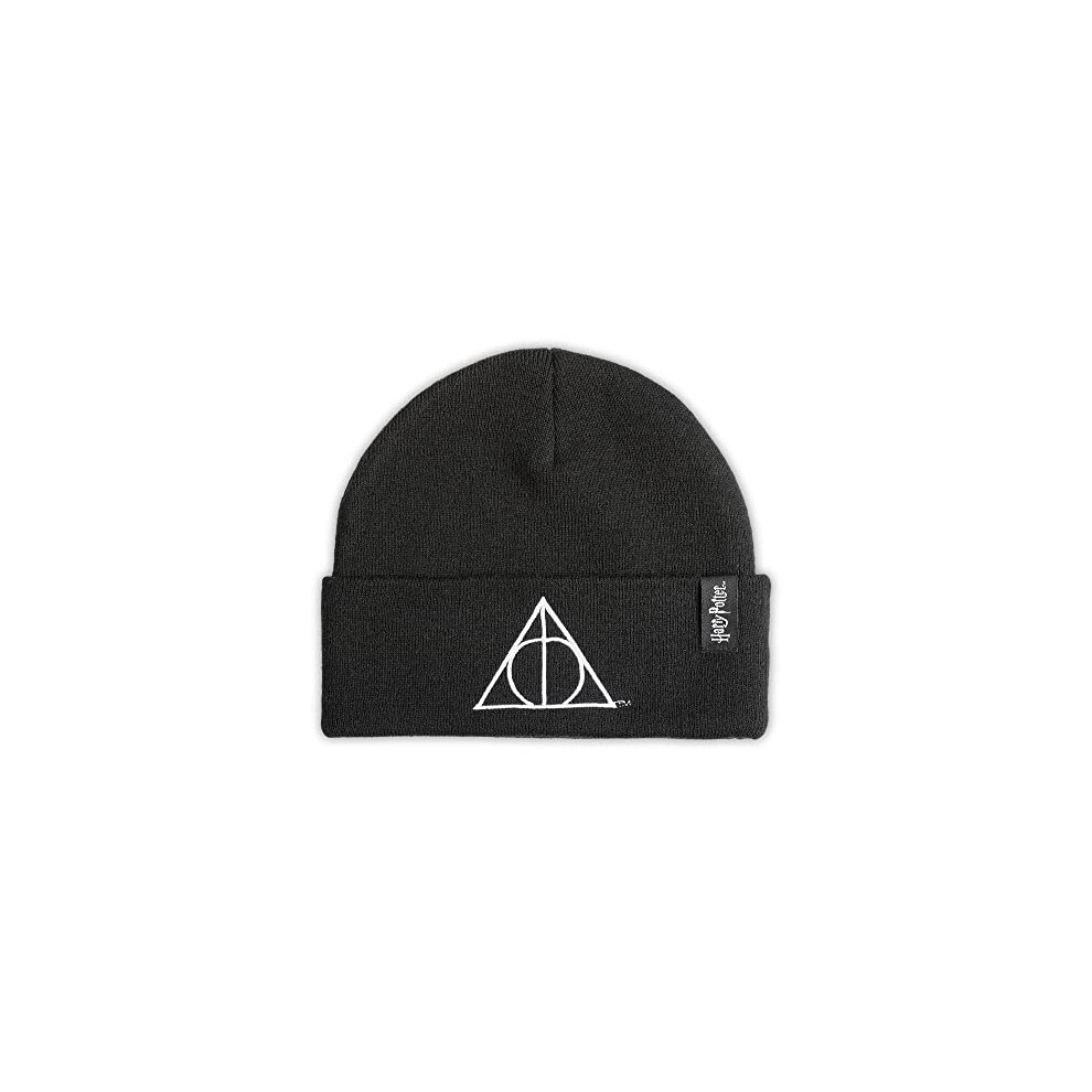 Harry Potter Beanie Black Deathly Hallows Adults Embroidered