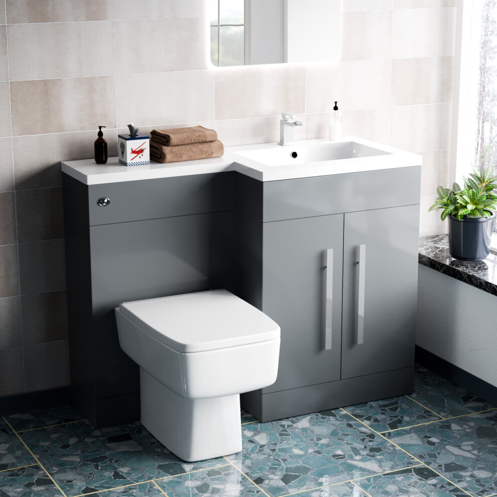 Aric 1100mm RH Freestanding Grey Basin Vanity Unit with WC Unit & BTW Toilet