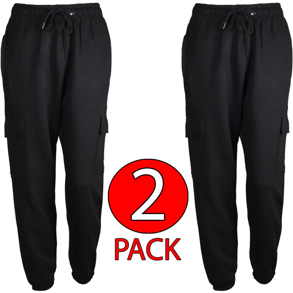 (2 Pack - Black, M) 2Pack Women Combat Cargo Sport Elasticated Trouser