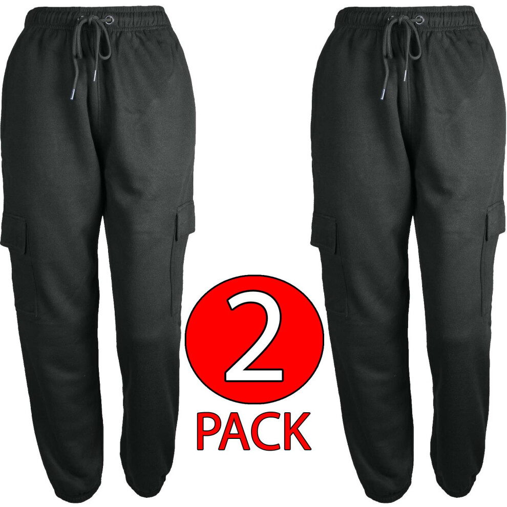 (2 Pack - Charcoal, S) 2Pack Women Combat Cargo Sport Elasticated Trouser