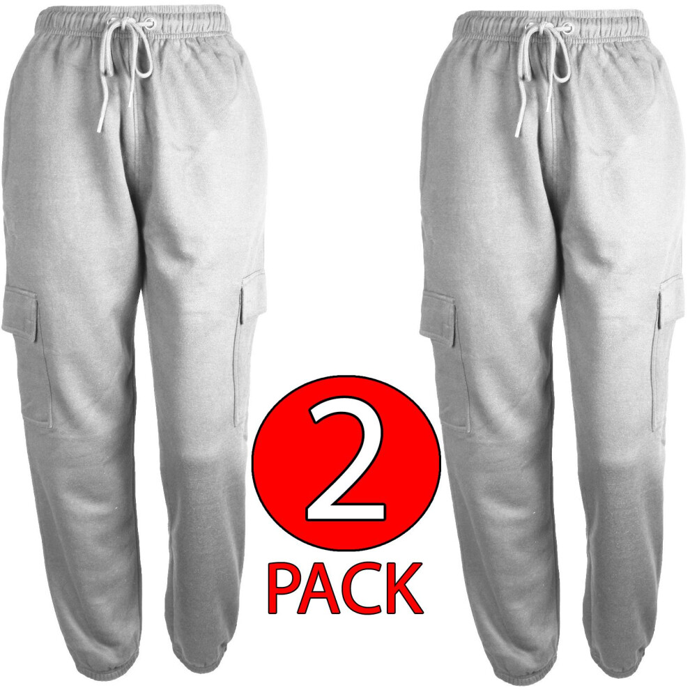 (2 Pack - Grey, M) 2Pack Women Combat Cargo Sport Elasticated Trouser