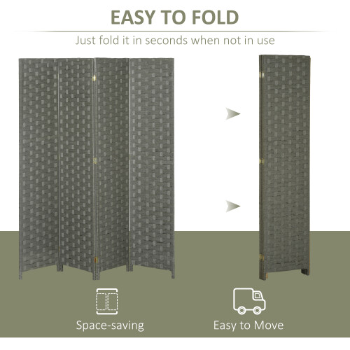 Homcom HOMCOM 4 Panel Folding Room Dividers for Wall, Privacy Screen Panels, Grey 2