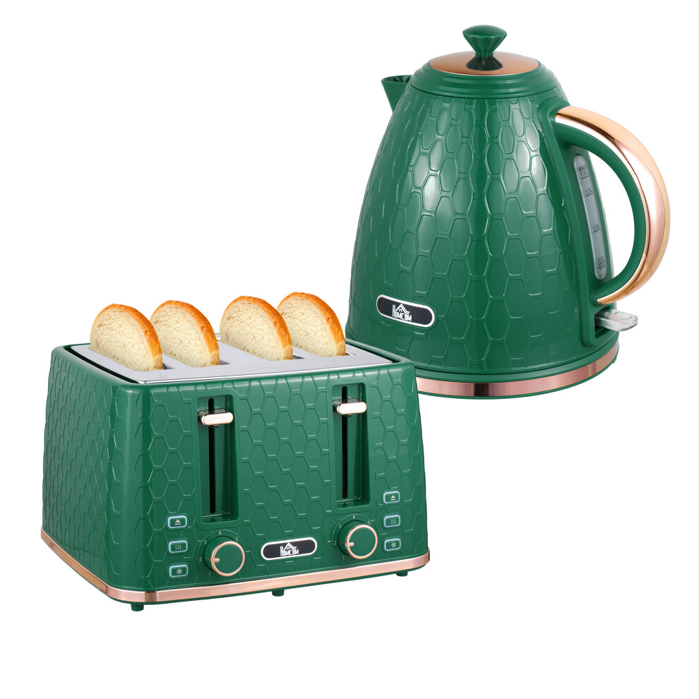 1.7L Kettle And Toaster Set With Defrost Reheat And Crumb Tray Green