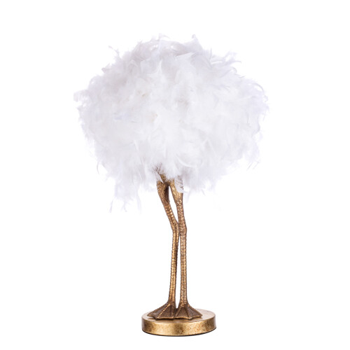 Litecraft Oscar Ostrich Legs Table Lamp With Feather Ball Shade - Gold