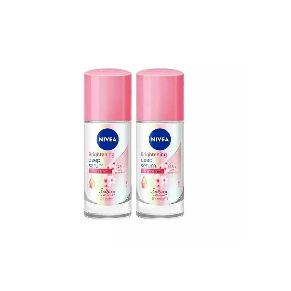 40ml x 2 Nivea Brightening Deep Serum Sakura + Vit C Deodorant Roll-on