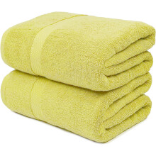 (Lemon) 2 X Super Jumbo Bath Sheets (100 x 200 cm) Primium 100% Egyptian Combed Cotton Extra Large Bath Sheet Towels XL Body Wrap Towe
