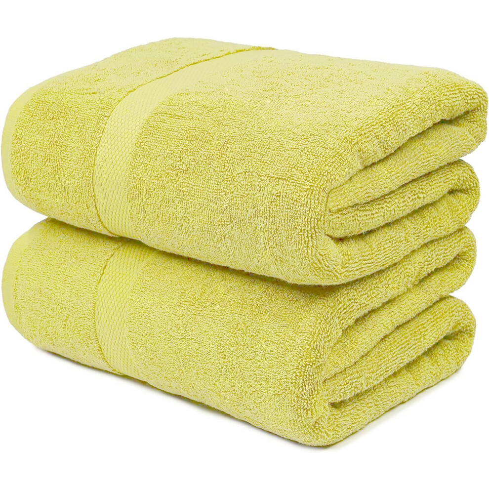 (Lemon) 2 X Super Jumbo Bath Sheets (100 x 200 cm) Primium 100% Egyptian Combed Cotton Extra Large Bath Sheet Towels XL Body Wrap Towe