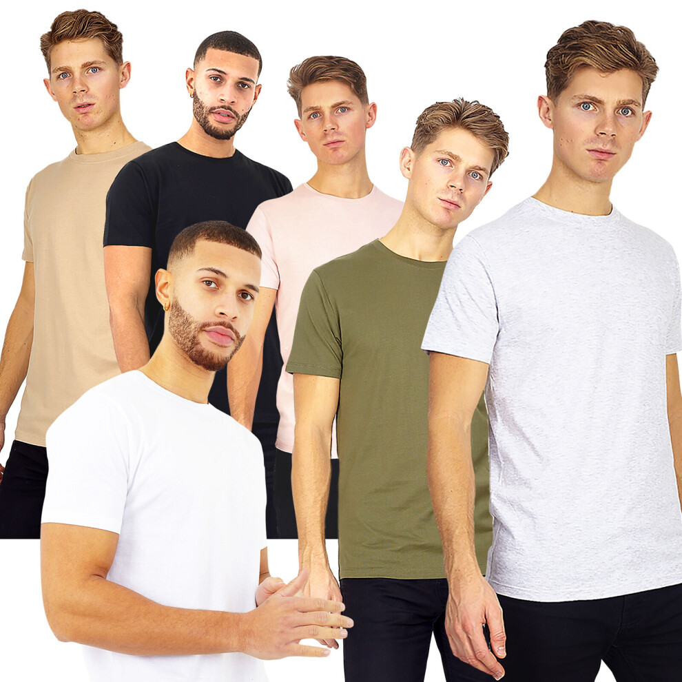 (Beige, Mushroom Grail, L) Mens Brave Soul Short Sleeve Cotton Rich T-Shirt Casual Top Crew Neck Sports