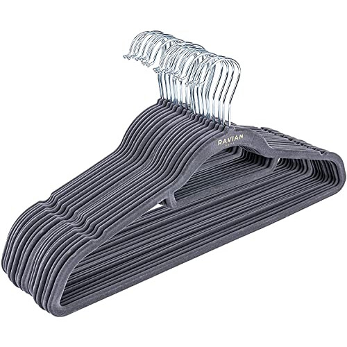 RAVIAN Velvet Non-Slip Coat Hangers 50-Pack | Ultra-Thin 0.5cm, 360 Swivel Hook, All-in-One Bar, 5kg Capacity
