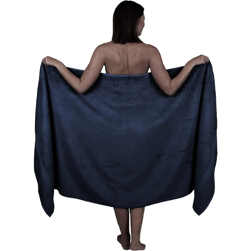 (Navy Blue) Extra Large Bath Sheet 100 x 200 cm Super Jumbo Big Bath Sheets Towels Beach Body Wrap XL Bath Towels 600-GSM