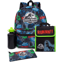 Jurassic World Backpack Set Kids 4 Piece School Lunch Box Water Bottle One Size