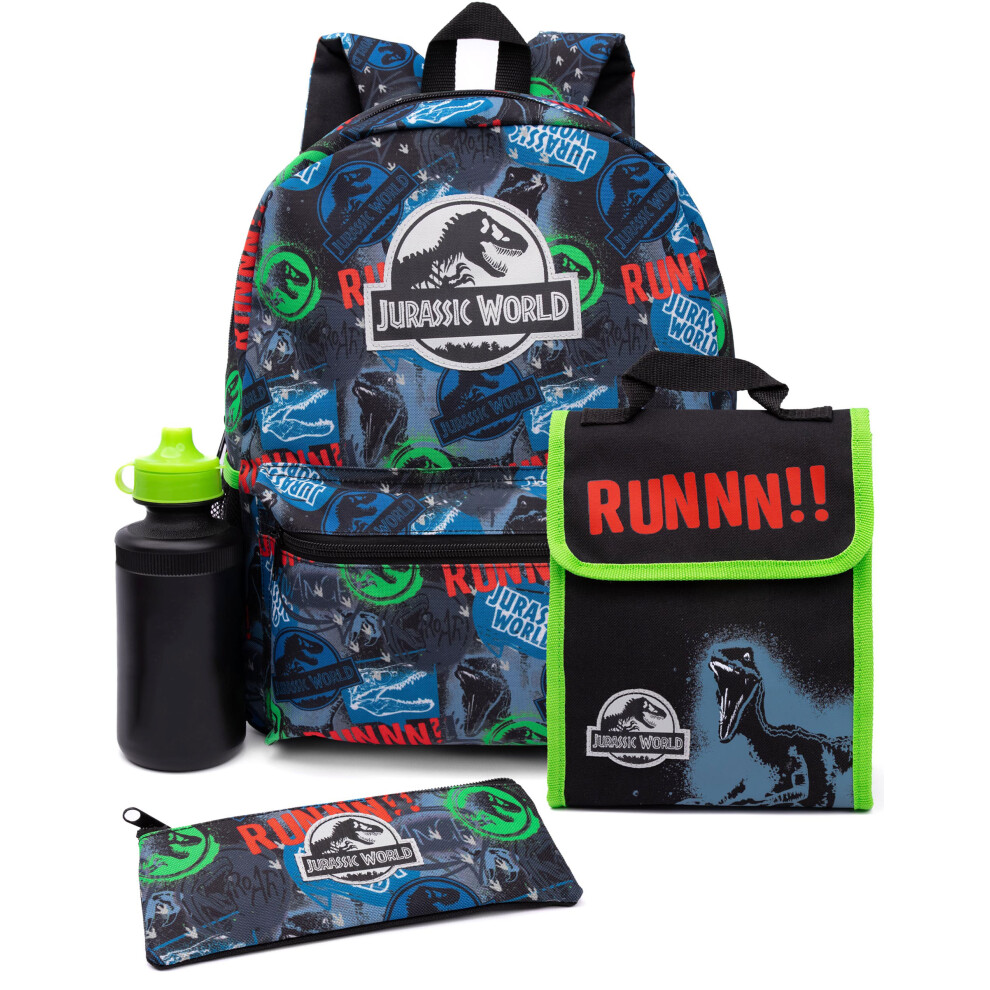 Jurassic World Backpack Set Kids 4 Piece School Lunch Box Water Bottle One Size