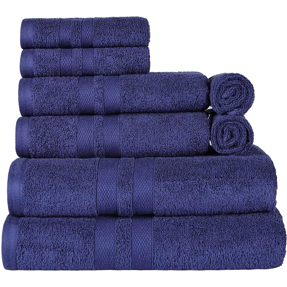 (Blue) 8 Pcs Towel Bale Set Pure Egyptian CottonFace Hand Bath Towel Set Multipurpose Quick Dry Towels 500 GSM