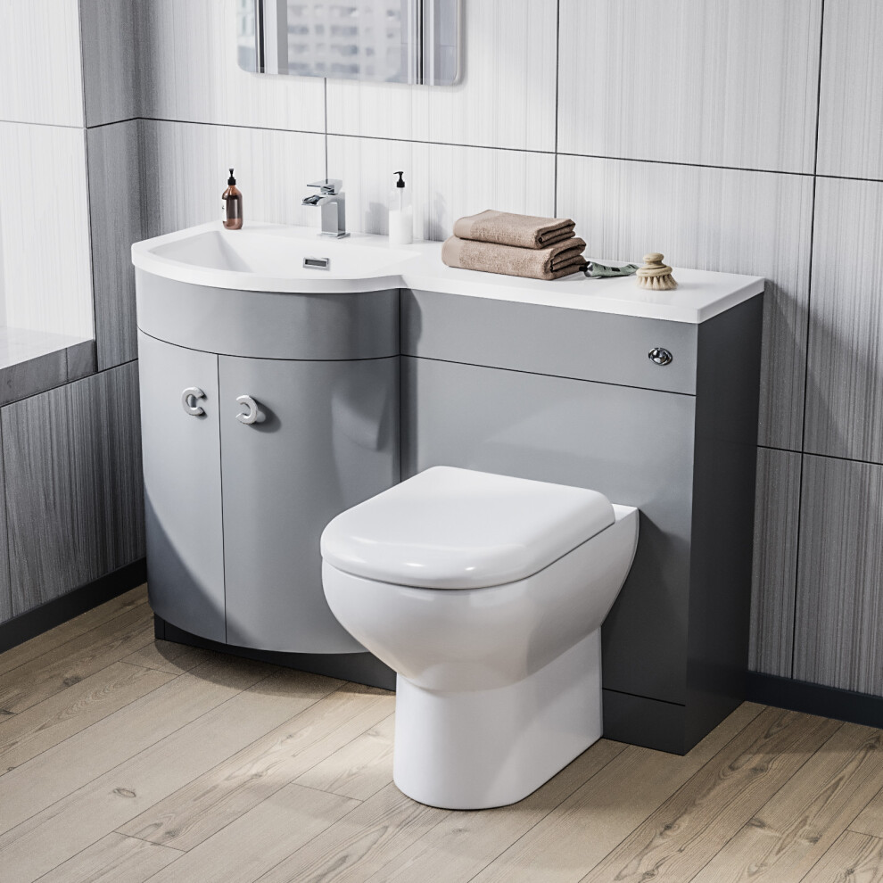 Nes Home Dene 1100mm Left Hand Basin Combination Vanity Unit, WC unit, Back To Wall Toilet Grey