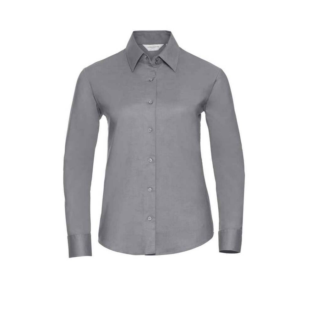(6XL, Silver) Russell Womens/Ladies Oxford Easy-Care Long-Sleeved Shirt