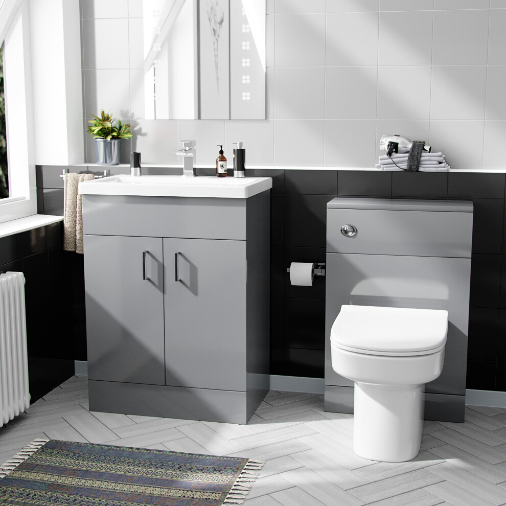 Nayuna 600mm Grey Freestanding Basin Vanity, WC & BTW Toilet - Flat Pack