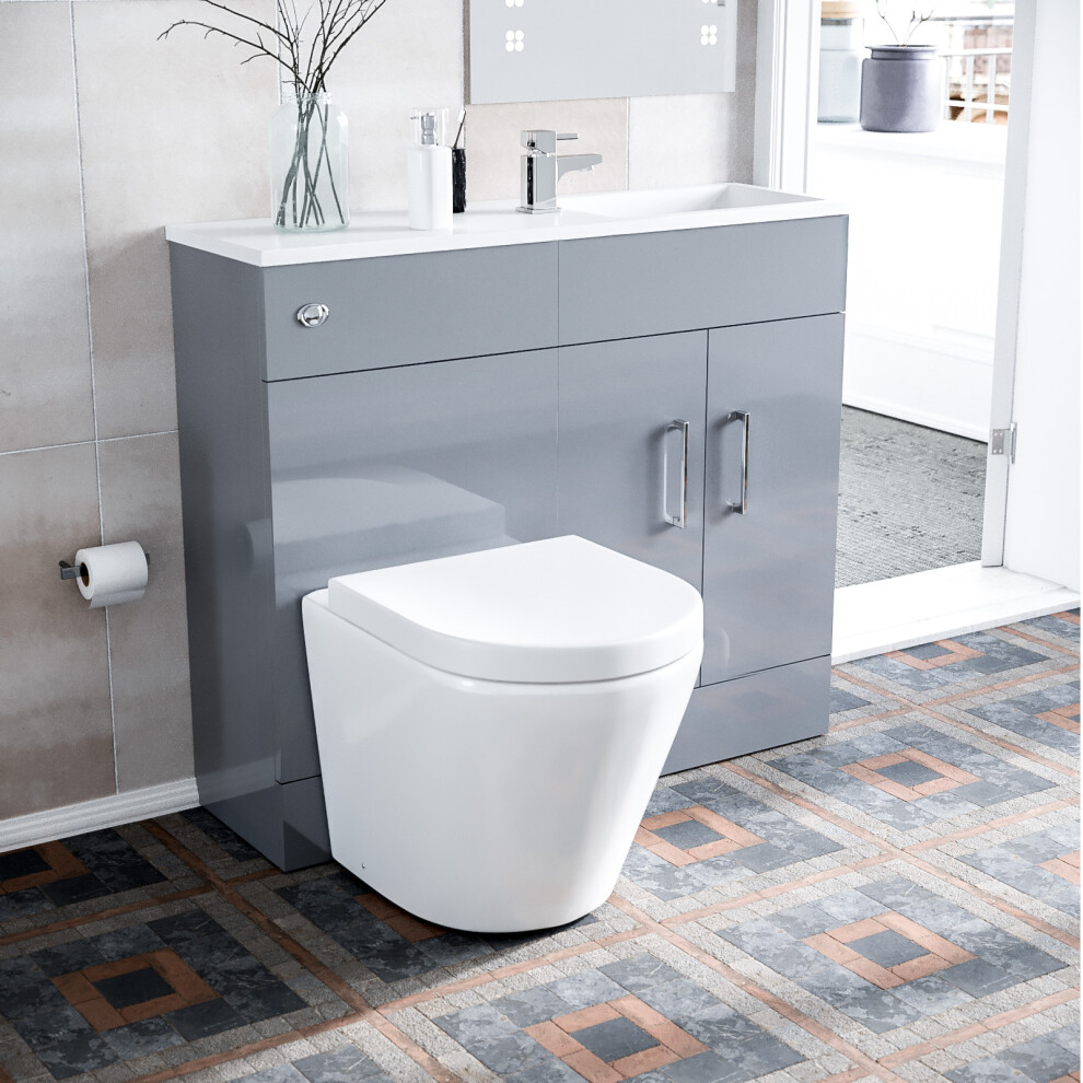 James 1000 Grey Slimline Vanity Basin & WC Unit & BTW Rimless Toilet