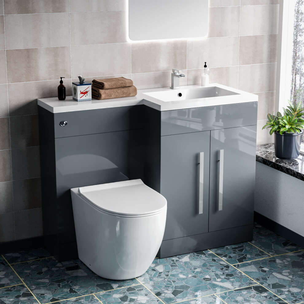 Aric 1100mm RH Freestanding Grey Vanity with BTW Toilet, WC & Basin