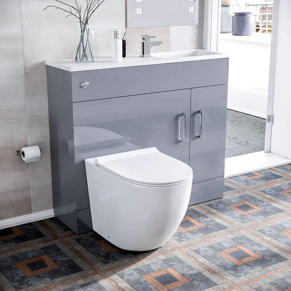 James 1000mm Grey Freestanding Slimline Vanity Basin WC Unit & BTW Toilet