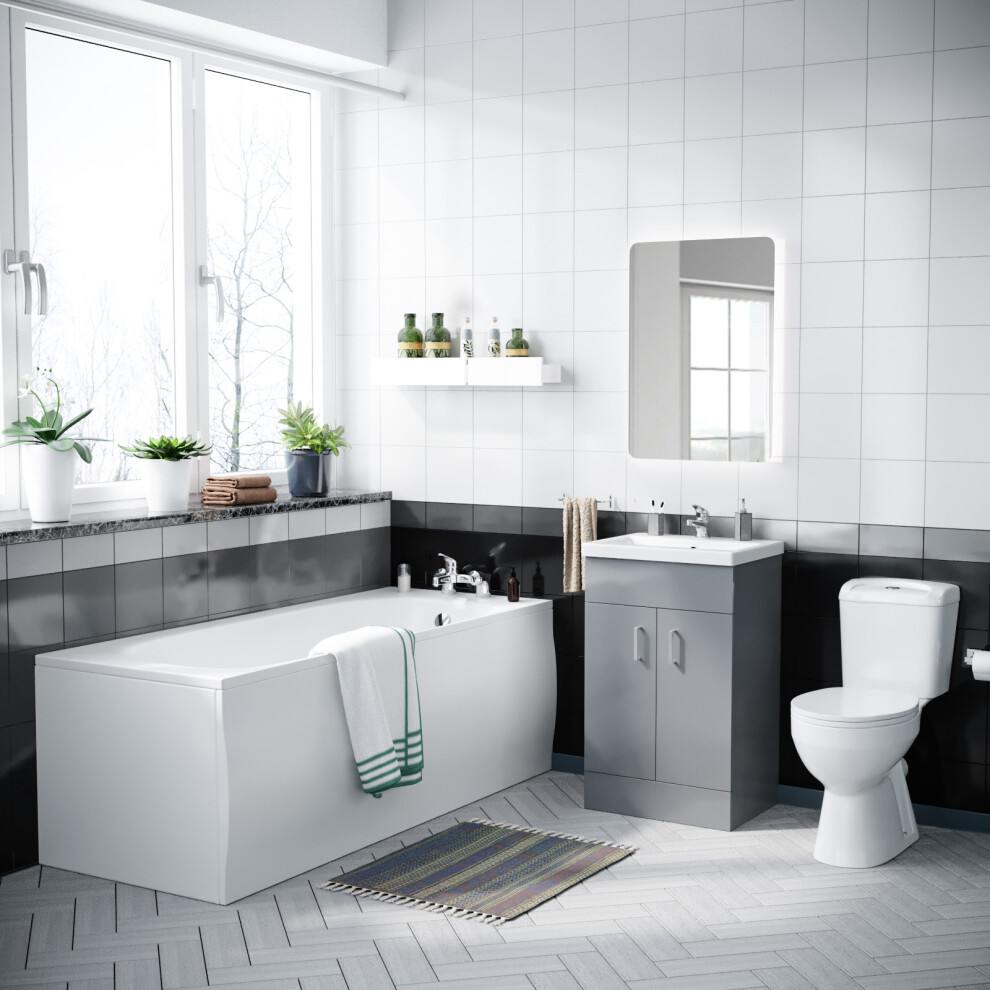 Nanuya 1700mm Bath, WC Toilet & 500 mm Grey Vanity Basin Cabinet