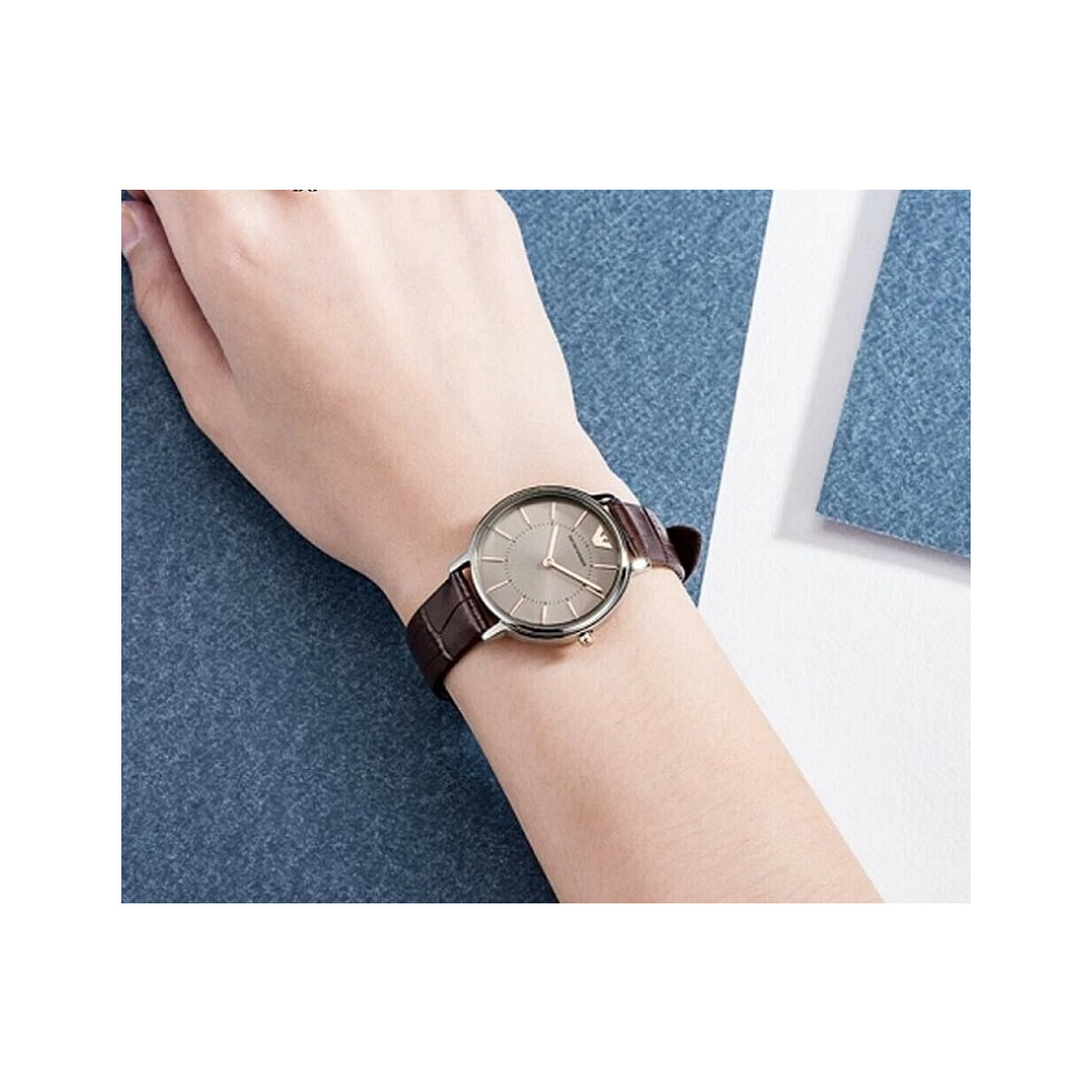 EMPORIO ARMANI AR11063 WOMEN WATCH BROWN STRAP SILVER DIAL SILVER CASE