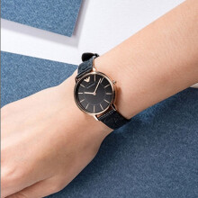 ARMANI AR11064 WOMENS WATCH BLACK STRAP BLACK DIAL ROSE GOLD CASE