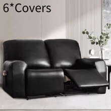 (Black 2 Seater) Pu Leather Stretch Recliner Sofa Covers Waterproof 2 3 Seater Armchair Cover