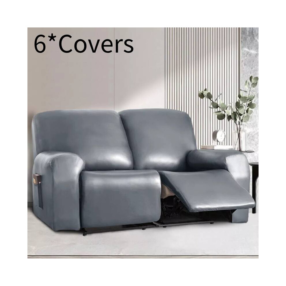 (Grey 2 Seater) Pu Leather Stretch Recliner Sofa Covers Waterproof 2 3 Seater Armchair Cover