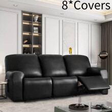 (Black 3 Seater) Pu Leather Stretch Recliner Sofa Covers Waterproof 2 3 Seater Armchair Cover