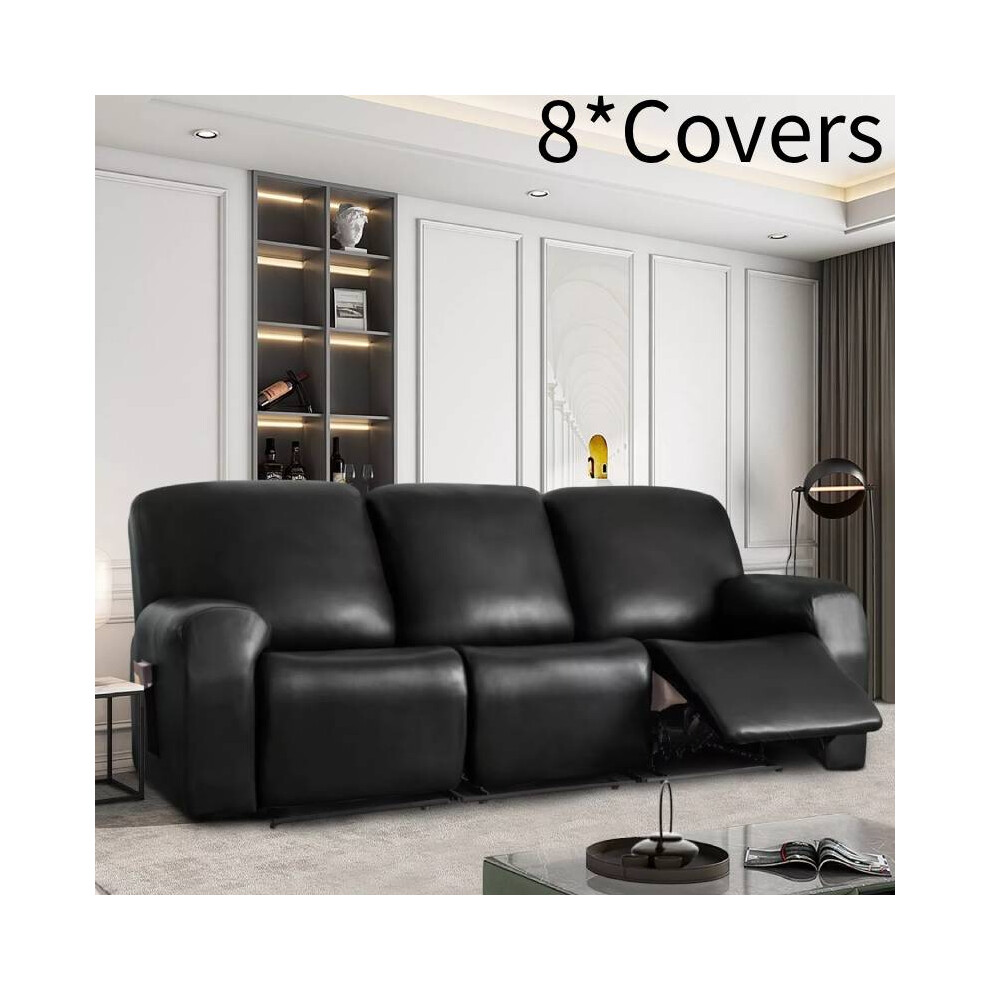 (Black 3 Seater) Pu Leather Stretch Recliner Sofa Covers Waterproof 2 3 Seater Armchair Cover