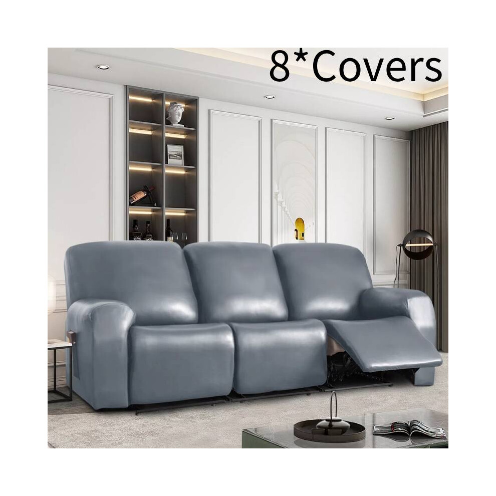 (Grey 3 Seater) Pu Leather Stretch Recliner Sofa Covers Waterproof 2 3 Seater Armchair Cover