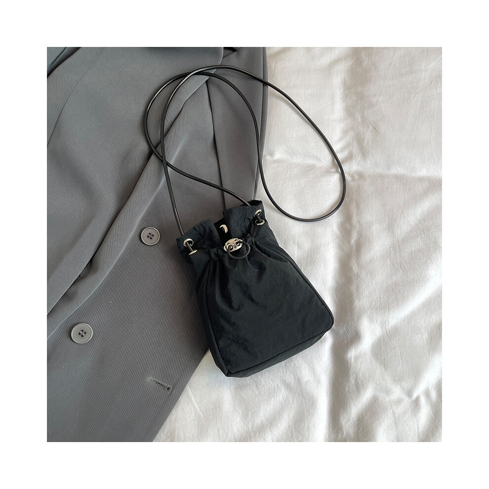 (Black) Korean Sleek Mini Phone Carrier Lightweight Nylon Crossbody Bag In Vibrant Colors