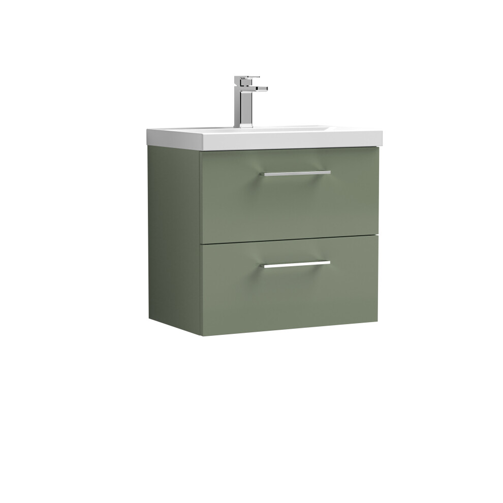 Wall Hung 2 Drawer Vanity Unit with Mid-Edge Ceramic Basin, 600mm - Satin Green