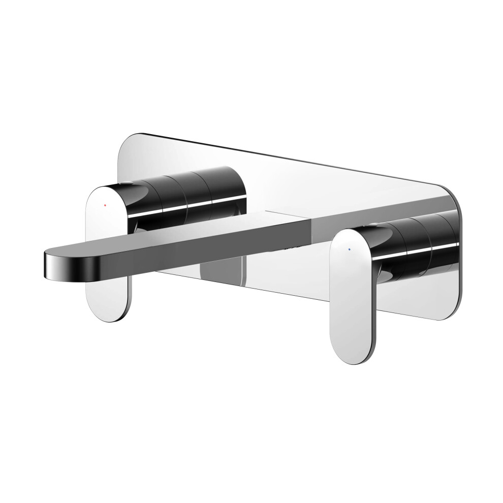 Modern Round Wall Mount 3 Tap Hole Basin Mixer Tap & Back Plate - Chrome